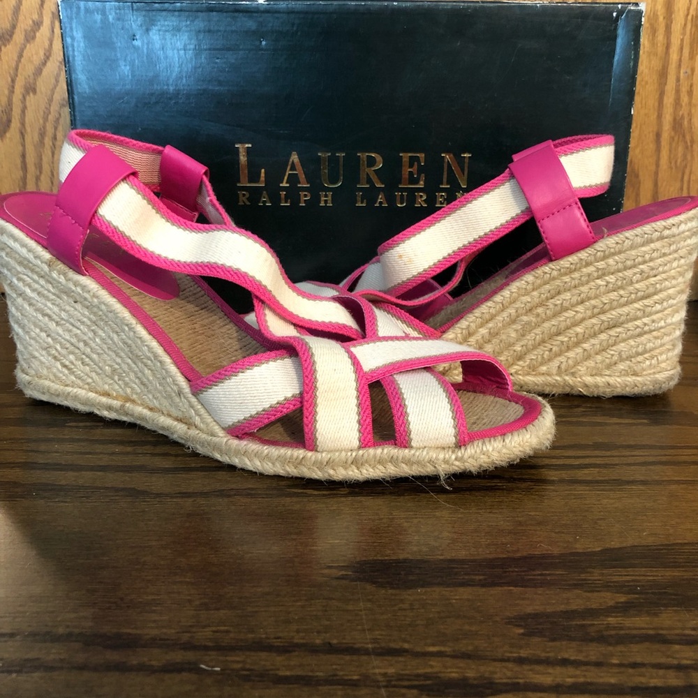 Lauren by Ralph Lauren Elastic Raffia Wedge Sz 10